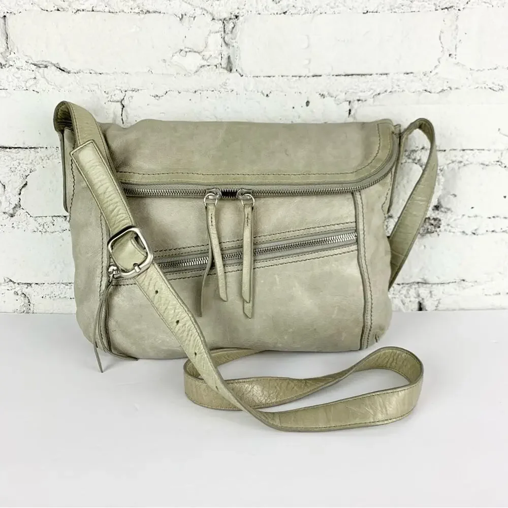Hobo Shane Grey Leather Flap Crossbody Purse Bag